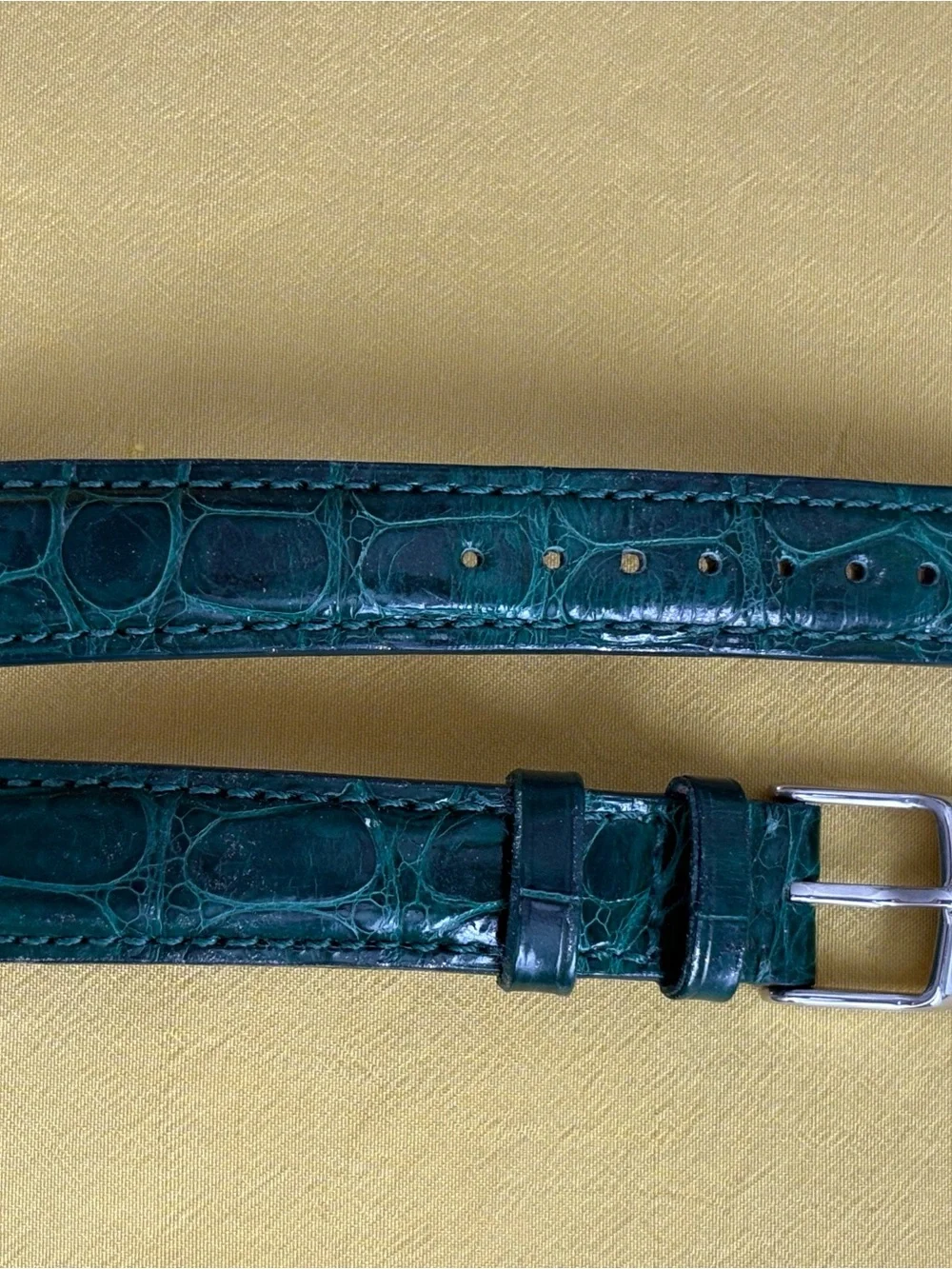 16mm Green Embossed Alligator Leather Strap
